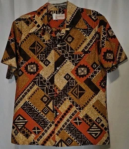 Camicia hawaiana poliestere Pomare Tahiti Honolulu anni 70 taglia M marrone arancione bianco - Foto 1 di 6