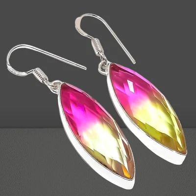 Pendiente de plata de ley 925 con piedras preciosas bicolor de turmalina 1,9" Y173 Foto 1 de 4