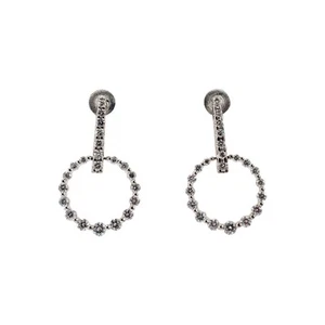 Ladies 14K White Gold Circle Pave Diamond Drop Earrings - Picture 1 of 6