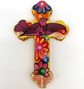 Mexikanisches Talavera handbemaltes Keramik Kreuz hell bunt Volkskunst Blumen Vogel - Bild 1 von 10
