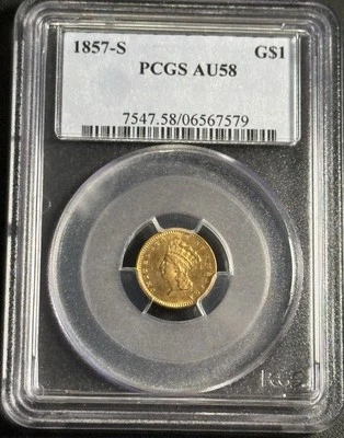 1857-S G$1 graduación profesional AU58 raro alto grado Foto 1 de 3
