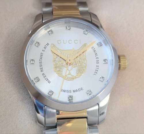 Orologio Gucci G Timeless Donna Gatto Oro Diamanti 27mm Quarzo Usa Dalppone