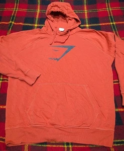 Gym Shark Hoodie Mens Red/Salmon Hooded Fleece Pullover Athletic Sweatshirt Sz L - Picture 1 of 4