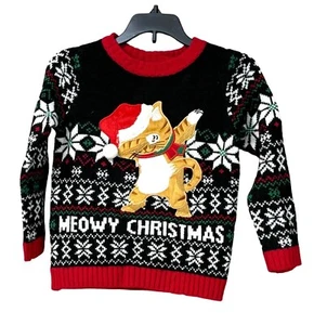 Suéter de vacaciones de Navidad 33 grados Little Kid's Meowy, negro-multi, talla S (4) - Imagen 1 de 9