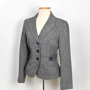 Ann Taylor Petites Herringbone Wool Tweed Formal Business Casual Grey Blazer 10P - Picture 1 of 24