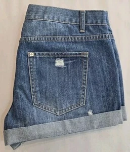 Forever 21 Distressed Ripped Cuffed Denim Jean Shorts Womens Size 29 5 Pocket - Picture 1 of 8
