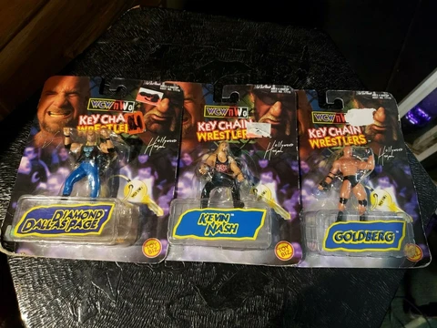 3-Toy Biz WCW NWO Keychain Wrestlers Lot DIAMOND DALLAS - KEVIN NASH & GOLDBERG Cover