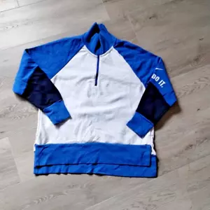 Nike Dri Fit 1/4 Zip M Sweatshirt Blue White Long Sleeve Just Do It Retro Fleece - Picture 1 of 12