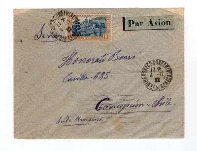 Monaco Monacco 1932 airmail to Chile scarce destination RARE top value 10fr - Image 1 of 2