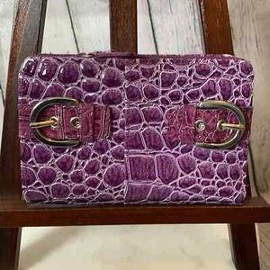 Faux Alligator Skin Purple Silver Buckle Wallet Clutch Target - Picture 1 of 6