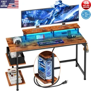 47" Reversible Gaming Study Table Computer Office Desk W/ Power Outlet LED Light - Picture 1 of 7