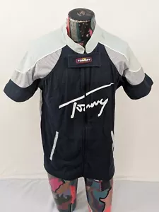 Vintage Tommy Hilfiger SpellOut Short Sleeve Jersey Gray Blue Mens Sz Large - Picture 1 of 12