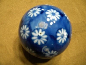 VTG  Blue & White Porcelain Ceramic Carpet Ball Home Decor  3"  - Picture 1 of 2
