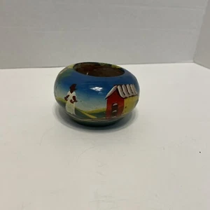 "Cuenco redondo de madera/baratija/plantador pintado a mano en Costa Rica 2,5""H arte popular" - Imagen 1 de 6