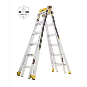 26 ft. Reach Aluminum Multi-Position Ladder w/ Project Bucket, Tool Hangers, 300 - Picture 1 of 12