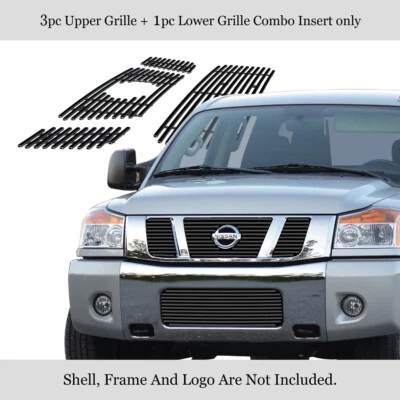 For 2008-2012 Nissan Titan Stainless Steel Black Billet Grille Insert Combo - Image 1 of 4