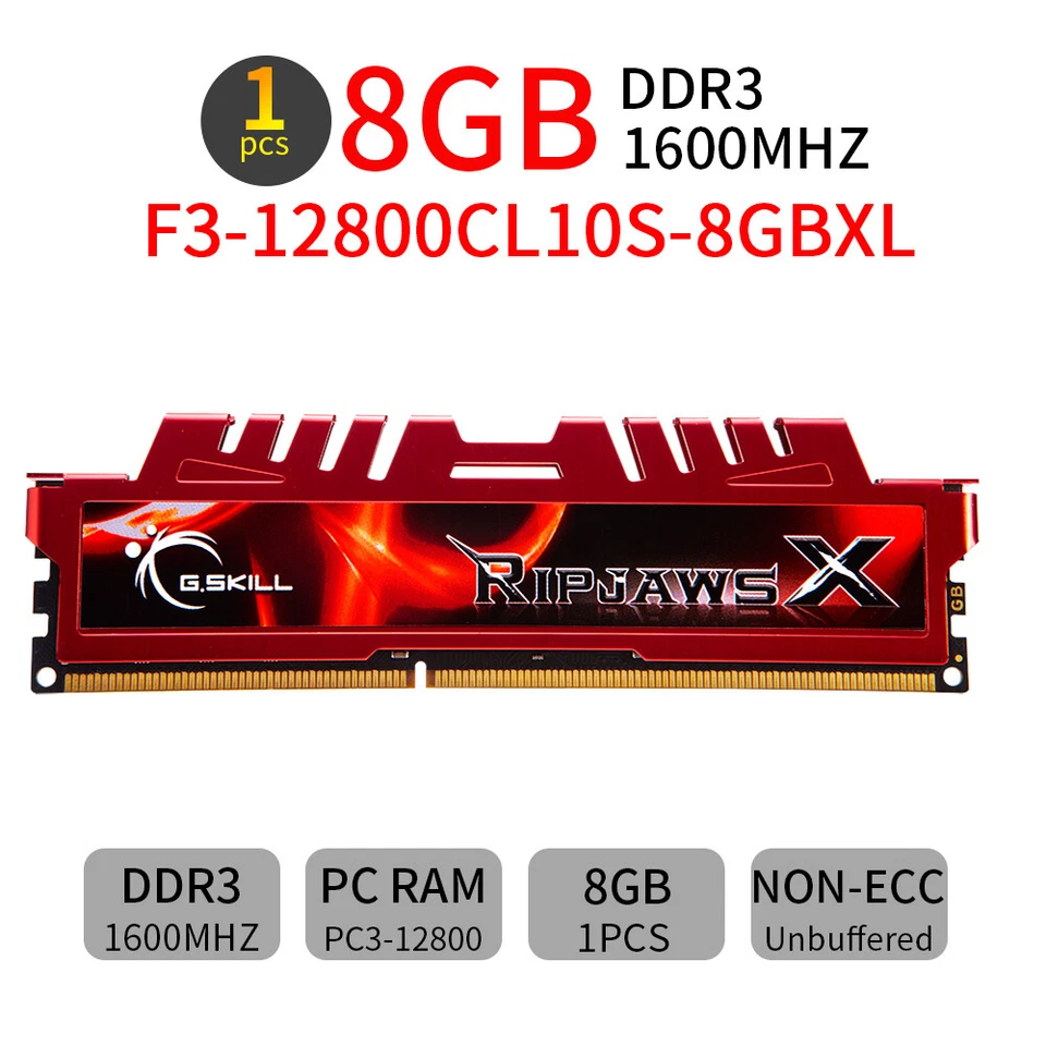 G.SKILL Ripjaws X 8GB DDR3 1600MHz PC3-12800U F3-12800CL10S-8GBXL Desktop Memory - Image 1 of 4
