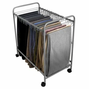 Silver Metal Rolling Pant Trouser Trolley Cart Organizer Clothes Hanger Storage - Picture 1 of 3