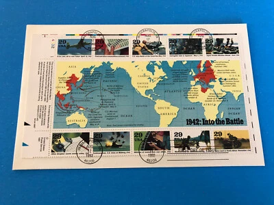 USPS 1942: Into the Battle - 10 Stamp Sheet - First Day of Issue 8/17/92 #46206 - Image 1 of 2