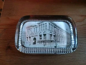 Vintage Glass Paperweight Public Library Chicago Illinois - Picture 1 of 4