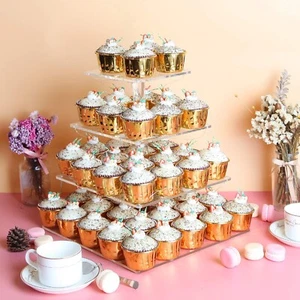 Vdomus 4 Tier Acrylic CupCake Stand Pastry Stand with LED String Lights Dessert - Picture 1 of 11