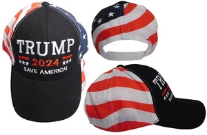 Trump 2024 Save America! Black USA Flag Back Embroidered Baseball Cap Hat - Picture 1 of 6