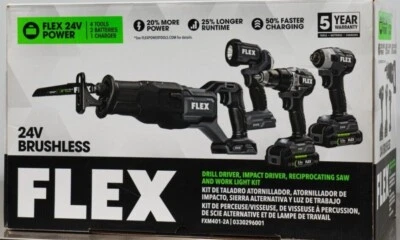 Flex FXM401-2A Impact Driver, Recip Saw, Drill Driver & Work Light 4-Combo Kit - Image 1 of 2