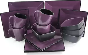 Stoneware Square Dinnerware Dish Set, 16 Piece, Solid Purple - Picture 1 of 2