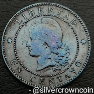 Argentina 1 Un Centavo 1884. KM#32. Bronze One Cent coin. Capped Liberty. - Picture 1 of 7
