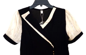 Women's Crossover Blouse Sz Small NEW Short Sleeve black w/ white puff sleeves - Picture 1 of 9