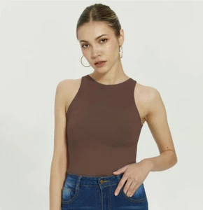 Reoria Size XL Bodysuit Sleeveless Brown Stretch Fitted - Picture 1 of 9