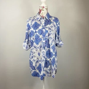 Sportscraft Liberty print paisley women's roll tab sleeve cotton tunic Size 10 - Picture 1 of 11