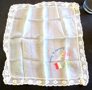 Fazzoletto De France Stati Uniti souvenir seta ricamato fiori bandiere vintage - Foto 1 di 5