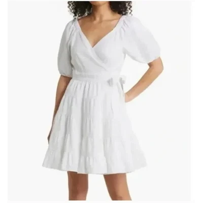 LILLY PULITZER | Iralee White Linen Wrap Tiered Skirt Puff Sleeve Dress | Size 8 - Image 1 of 4
