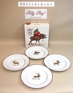Juego de cuatro platos de ensalada de ciervo Pottery Barn Silly en caja - Imagen 1 de 11
