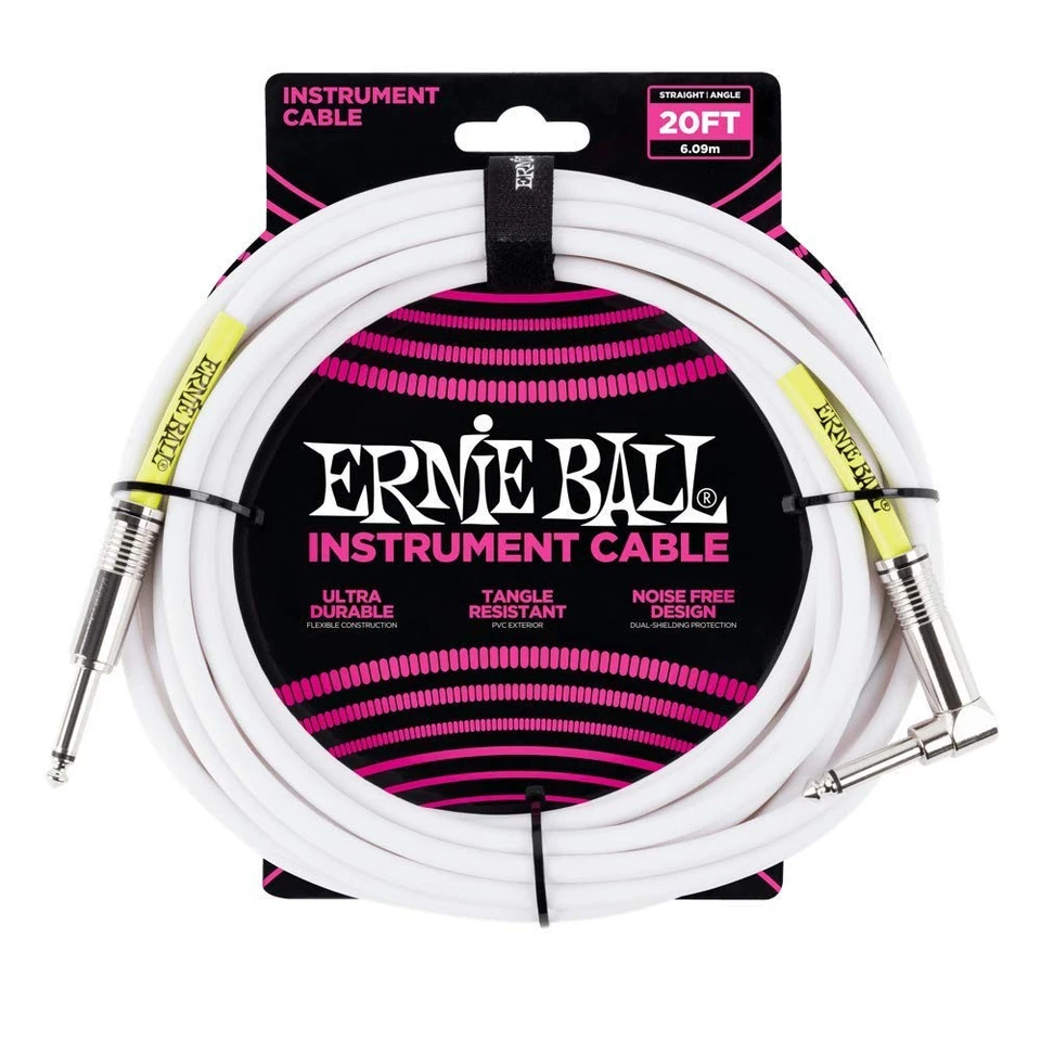 Ernie Ball 20ft White Straight/angled Instrument Cable P06047