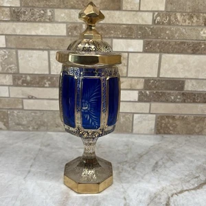 Impresionante vidrio artístico bohemio Moser vintage azul cobalto y dorado chech pesado - Imagen 1 de 12