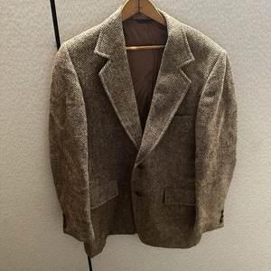 Vintage Mavest Harris Tweed Braun Schottische Wolle Braun Blazer 42 L Leder Knopf - Bild 1 von 17