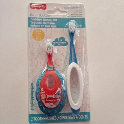 Kit dental Fisher Price Brush Buddies para niños pequeños 2 cepillos de dientes y anillo de dentición Foto 1 de 2