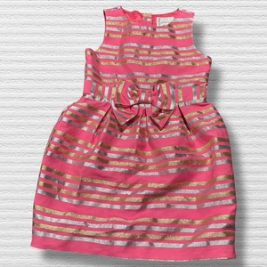 Gymboree Family Brunch Shimmer Striped Dress Pink Metallic Gold Silver Size 7 - Picture 1 of 9