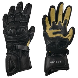 Motorcycle Leather Track Gloves Pair Bike It UTG Race Gloves UKCA / CE Approved - Picture 1 of 11