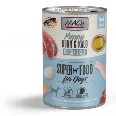 MAC's Puppy Nassfutter Für Welpen Hähnchen Kalbfleisch 400g Knochen Haut Fell - Bild 1 von 2