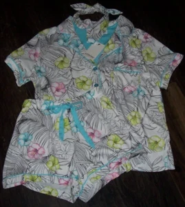 NWT PJ Salvage White/Black TROPICAL FLORAL Knit Shorts Pajama Set + Headband S - Picture 1 of 8