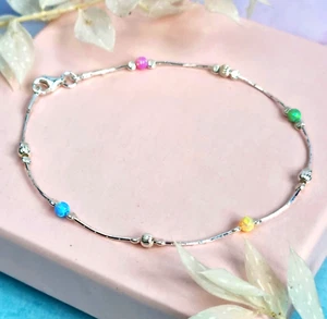 OPAL Armband 925 Sterlingsilber Kette mehrfarbig Geburtsstein - Bild 1 von 8