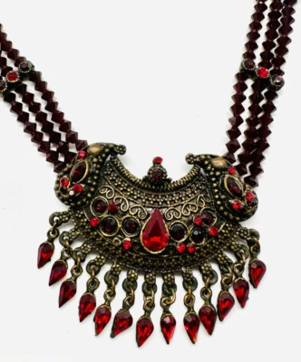 Collar De Colección YONI Z EE. UU. Peltre Rojo Estrás Estilo Étnico Glamour Y2K 16" Foto 1 de 4