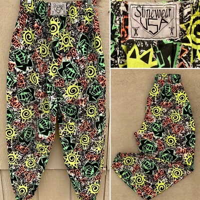 Vintage Stonewear USA muscle pants neon geometric beach surf n sun sail Sz  S M - Image 1 of 4