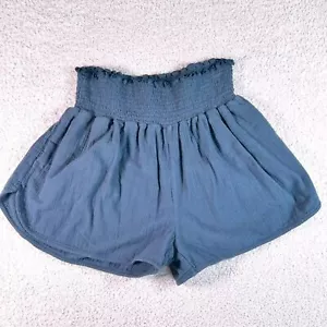 Hatch Womens HighWaisted PullOn Maternity Easy Smocked Shorts Sz 3 US Large Blue - Picture 1 of 10
