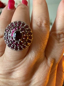 Genuine Rhodolite garnet cluster sterling silver ring - Picture 1 of 5