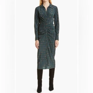 Veronica Beard Mesika Long Sleeve Stretch Silk Midi Shirtdress 4 - Picture 1 of 7