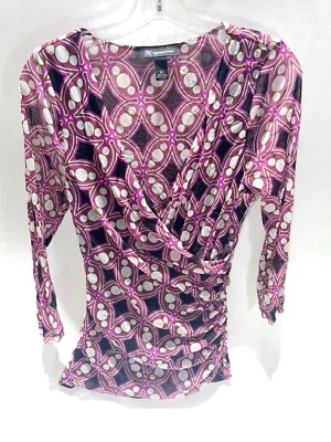 XL Purple Black Geometric Print SHEER Nylon Blouse By INTERNATIONAL CONCEPTS - Image 1 of 3